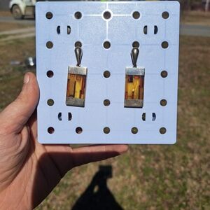 Vintage JZ Baltic Amber and 925 Silver Geometric Drop Earrings